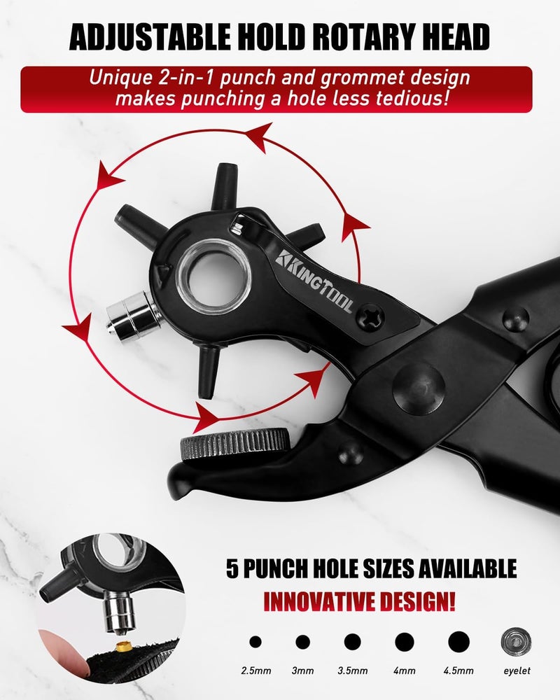 KingTool 2 in 1 Professional Leather Hole Punch with Grommet kit - Perfect for Belts, Watch Bands, Straps, Dog Collars, Saddles, Shoes, Fabric, DIY Home or Craft Projects - Image 2